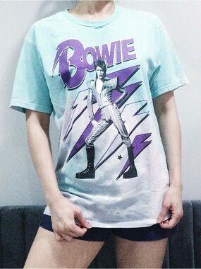 David Bowie Tie-Dye Print Graphic Tee - Aqua & Purple
